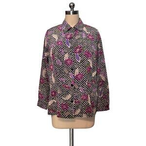Vintage 90's SAG HARBOR Purple Flower Print Blouse Top 10